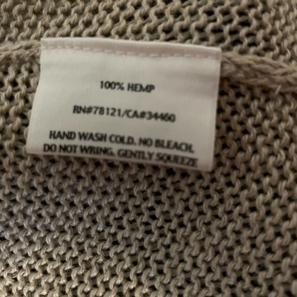 EILEEN FISHER Beige Open Front Cardigan Size M Hemp Knit Short Sleeve - Picture 5 of 5